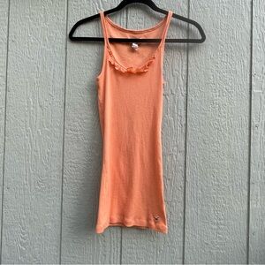 Hollister Tank Top Womens S Orange Logo Ribbed  Scoop Ruffle Neck Cotton‎ Y2K